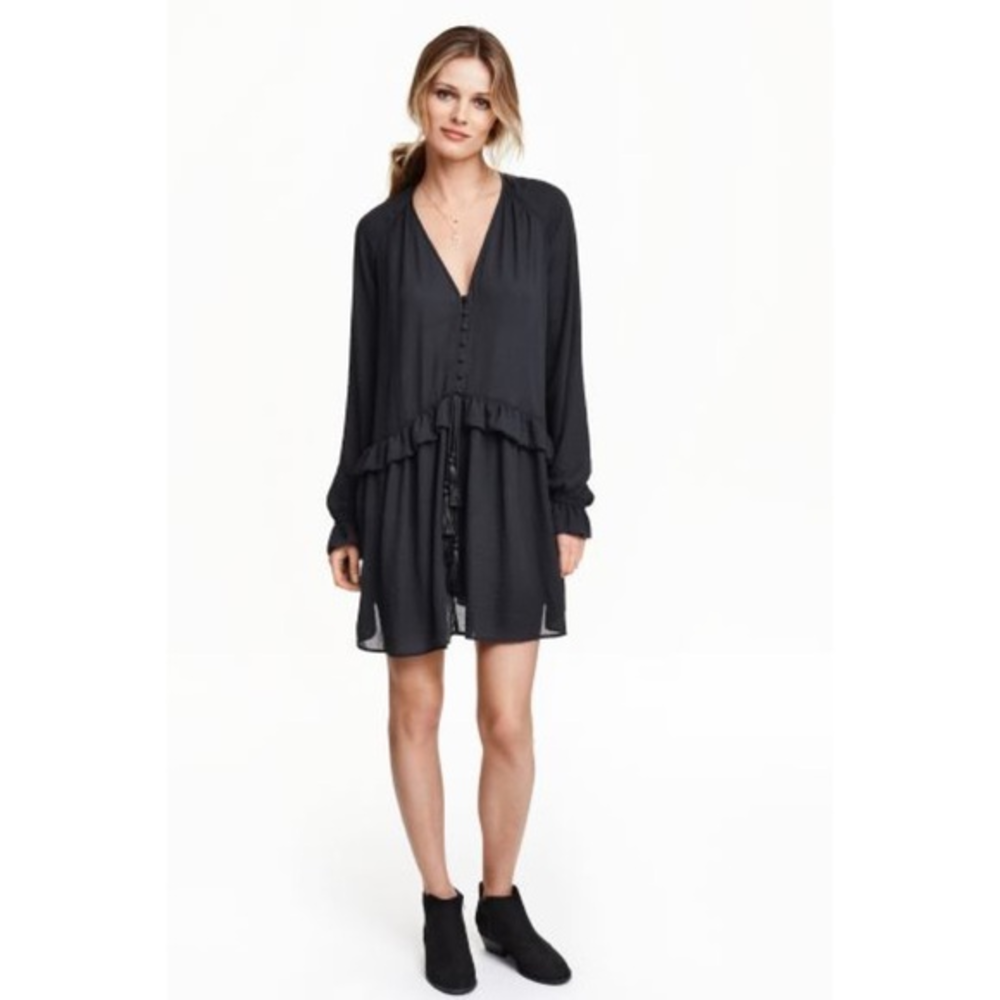 H&M Crêpe Black Long Sleeve Oversized Dress‎ Size 2